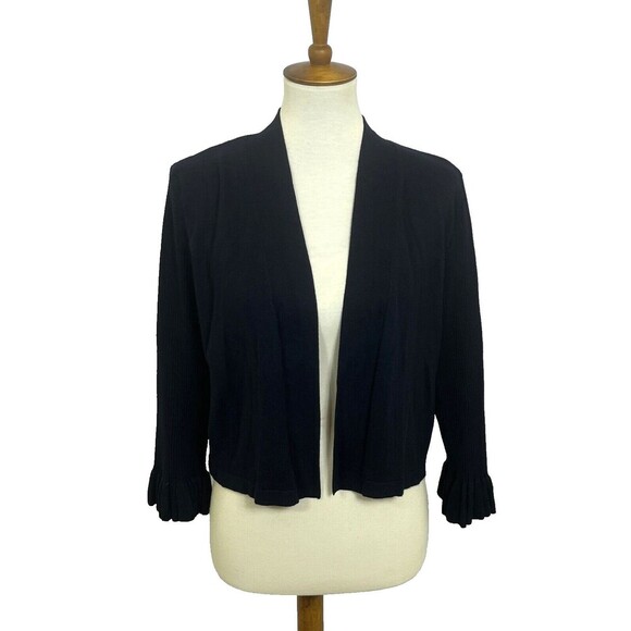Premise Open Cardigan Cropped Bolero Ruffle Cuffs Blue Size Large - Picture 1 of 8